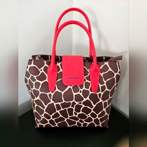 Large brown  giraffe print tote bag